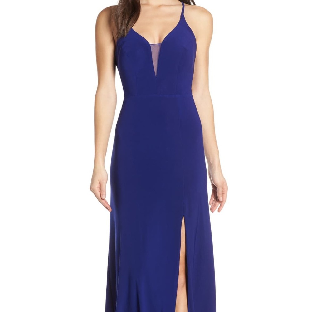 NWT MORGAN&CO blue lace-up back evening dress